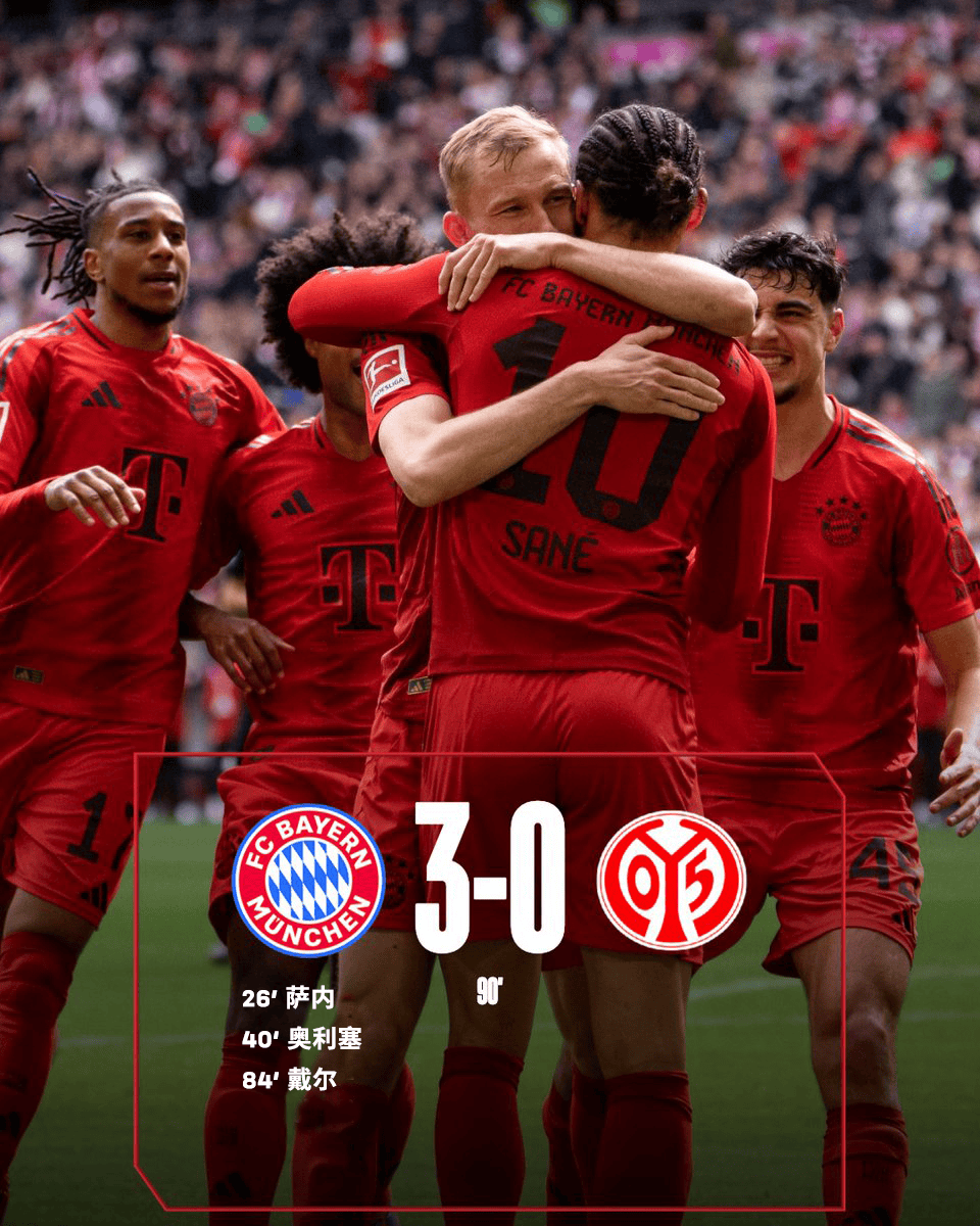 关于拜仁慕尼黑客场大胜，取得关键三分的信息